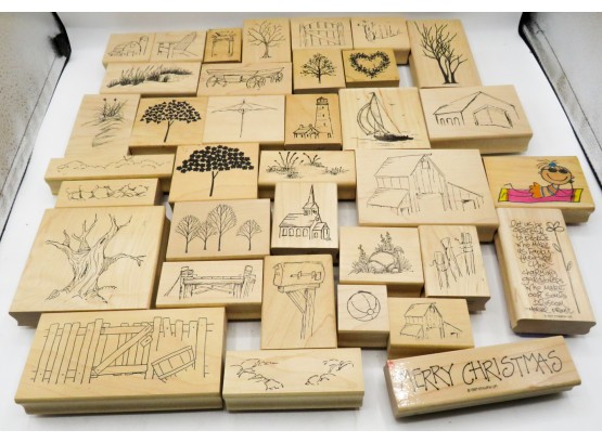 Lot Of 37 Wood Mounted Rubber Stamps Stampin' Up!