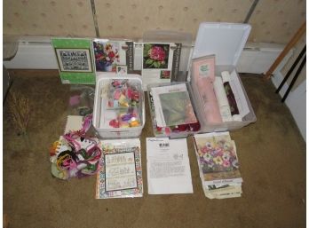 Large Lot Of Assorted 'dimesions' Needle Point Sets, Thread, Cross Stick Fabric, Quilt Guides