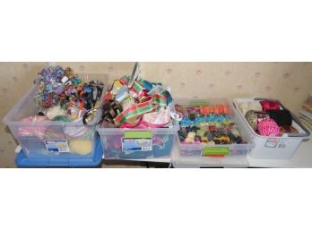 Large Lot Of Ribbons & Yarn - Containers Included