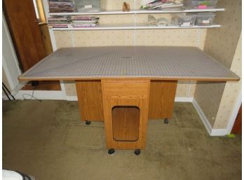 Foldable Craft Table W/ Drawer -  Covered By Plastic Quilters Cutting Mat - Horn Of America Collection