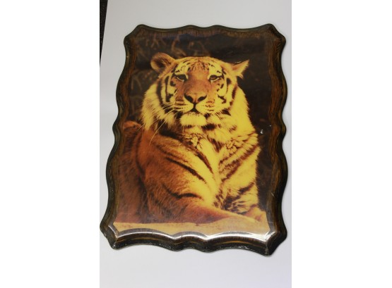 Handcrafted Tiger Printed On Wood Plaque