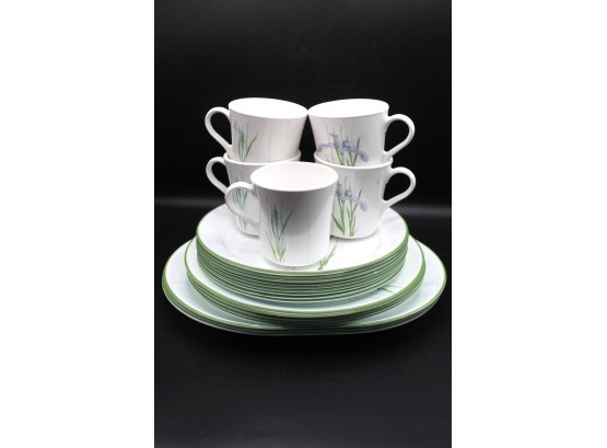 Corelle & Corning 'Shadow Iris' Dish And Mug Set Lot Of 21pcs