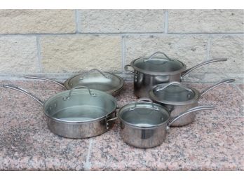 Calphalon Stainless Steel Pots Pans W/ Lids Lot Of 5