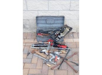 Tool Box W/ Assorted Tools Hammer Screw Driver Sockets Pliers