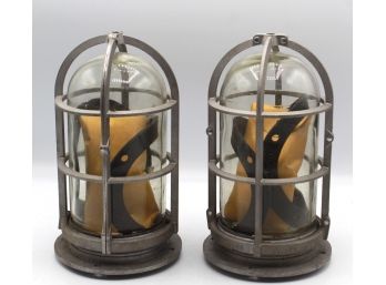 Vintage Explosion Proof Decorative Light Fixtures W/ Glass Globe Lot Of 2