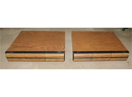 Vintage Cassette Tape Storage Box Three Drawers With Faux Wood Grain Plastic - Pair