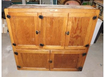 Antique Hoosier Baker's Cabinet With Metal Countertop