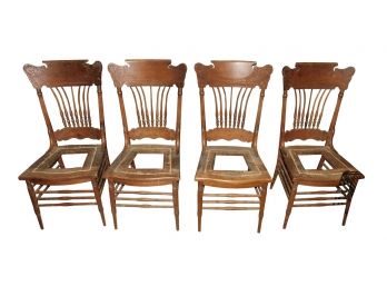 Antique Carved Wood Dining Chairs - Set Of 4 With Replacement Seat Cane By Ed Hammond