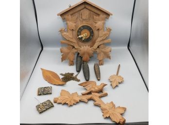 Vintage Cuckoo Clock With Lead Weights And Accessories