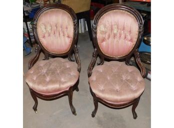 Vintage Solid Wood Upholstered Chairs By Muellers - Damaged