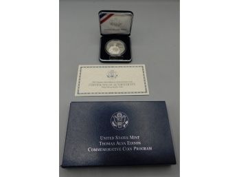 2004 US Mint Thomas Alva Edison Commemorative Proof Silver Dollar Coin With COA And Case