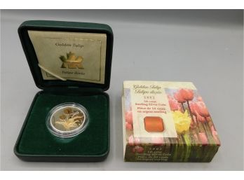 2002 Royal Canadian Mint Golden Tulip 50 Cent Sterling Silver Coin With Box