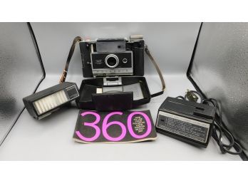 Vintage Polaroid Electronic Flash Land Camera Model 360 With Accessories And Box