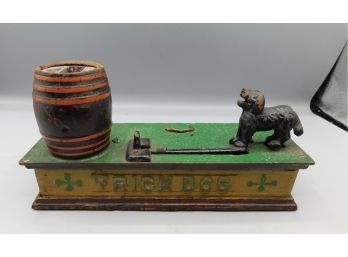 Reproduction Cast Iron Mechanical Coin Bank - Trick Dog - Made In Taiwan