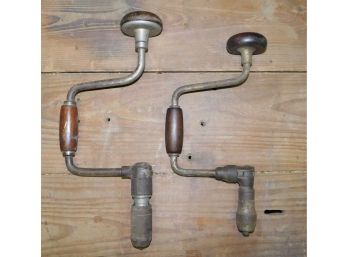 Antique Wooden Manual Hand Drills - 2 Total