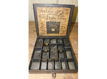 Vintage Allen Hollow Screw Set With Metal Carry Case And Assorted Hollow Screws