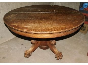Vintage Wood Dining Table With Carved Claw Footed Base