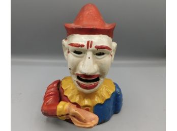 Reproduction Cast Iron Mechanical Coin Bank - Clown - Made In Taiwan
