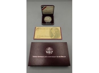 Thomas Jefferson 250th Anniversary Silver Dollar Proof Commemorative Coin With Case