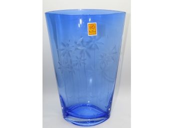 ROYAL DANUBE Vase, BLUE CRYSTAL~ETCHED FLOWERS