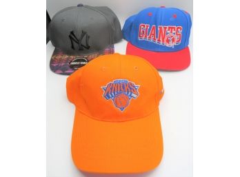 Baseball Hats - Giants, Yankee, Knicks - Assorted Set Of 3
