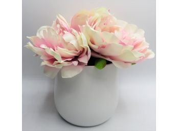 Vase With Faux Pink Floral Arrangement