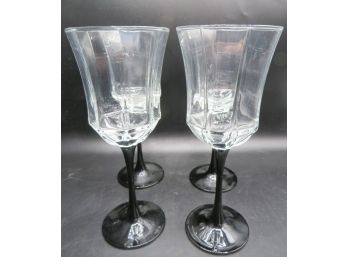 Luminarc Octagon Black Stem Wine Glasses - Set Of 4