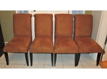 Plush Micro Suede High-back Brown Fabric Covered Chairs - Set Of 4