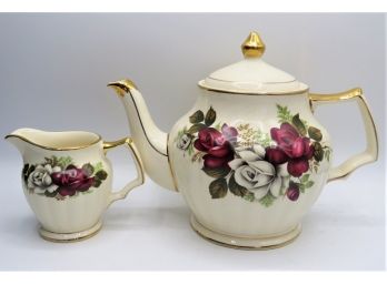 Sadler Teapot & Creamer - Floral Pattern With Gold Trim - Set Of 2