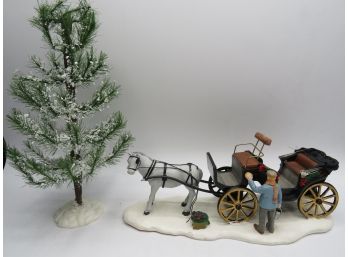 Carole Towne Collection Christmas Carriage & Snowy Christmas Tree - Set Of 2 In Original Boxes