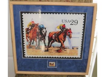 Horse Racing US 29 Cents Postage Stamp Framed Collectible