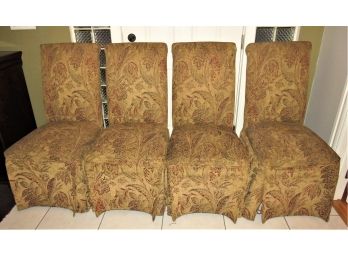 High-back Floral Fabric Upholstered Chairs - Set Of 4