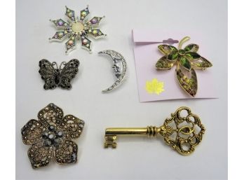 Costume Jewelry Pins - Assorted Set Of 6 Fashion Pins