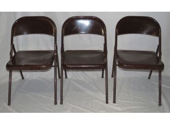 Folding Chairs - Brown Metal Chairs - Set Of 3