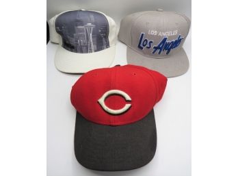 Baseball Hats -space Needle, Los Angeles, Cincinnati Reds - Assorted Set Of 3