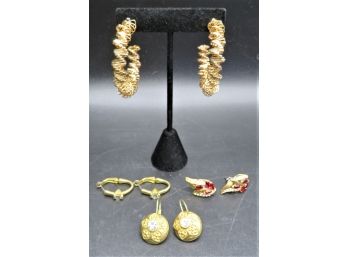 4 Pairs Costume Jewelry Gold-tone Earrings - Assorted Set Of 4 Pairs