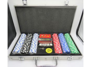 Poker Chip Set, Dice, Cards In Carry Case - Key Included