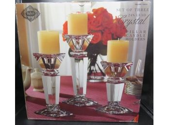Shannon Lead Crystal Pillar Candle Holders - Set Of 3 - New In Box