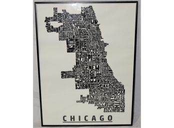 Chicago Neighborhood Map Black & White Framed Poster