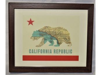 California Republic Bear/map Framed Wall Decor
