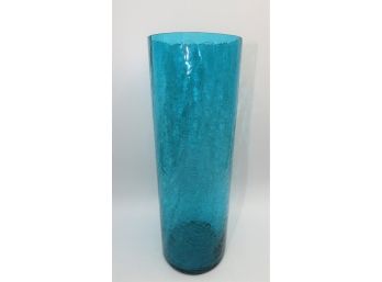 Vase - Unique Blue Tinted, Cylinder Shaped, Crackle Glass Vase