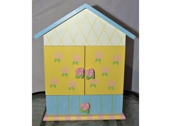 Storage Box - Small Painted House-shaped Box With 2-doors & 1 Drawer
