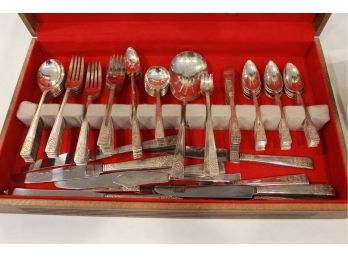 National Silver Co. Silver Plated & Stainless Steel Rosalie Pattern Set Of 87pcs W/ Wood Box