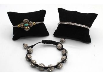 Woman's Cubic Zirconia Bangle Bracelets Lot Of 3