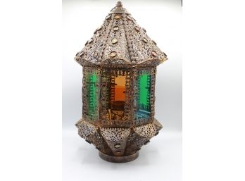 Moroccan Hanging 4 Tier Candle Lantern Colored Glass