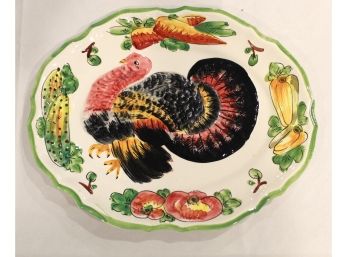 Decorative Wall Hanging Serving Plate Painted Turkey Made In Italy