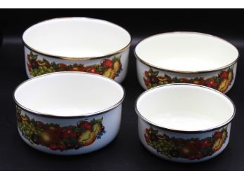 Decorative Enamel Painted Fruit Bowls Lot Of 4