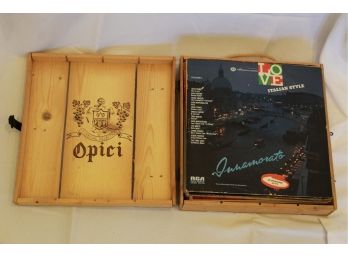 Italian Music Vinyl Records W/ Wood Opici Case Lot Of 21 Albums