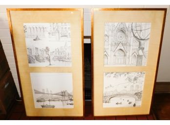 Set Of 4 Black And White Stetted Art Of NYC - Scenes Of NYC - Framed Art