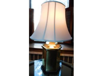 Polished Brass Table Lamp W/ Lamp Shade - Tested